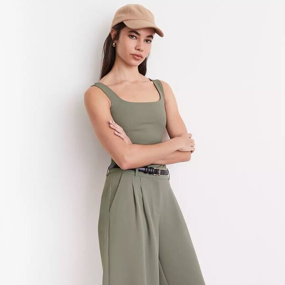 LOFT Versa Ribbed Square Neck Sleeveless Bodysuit Cool Sage Size M - Picture 9 of 11